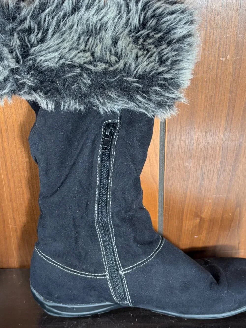 Natural Soul Fabiano Boots Womens Sz 8 Black Suede w/ Faux Fur Liner Mid Calf
